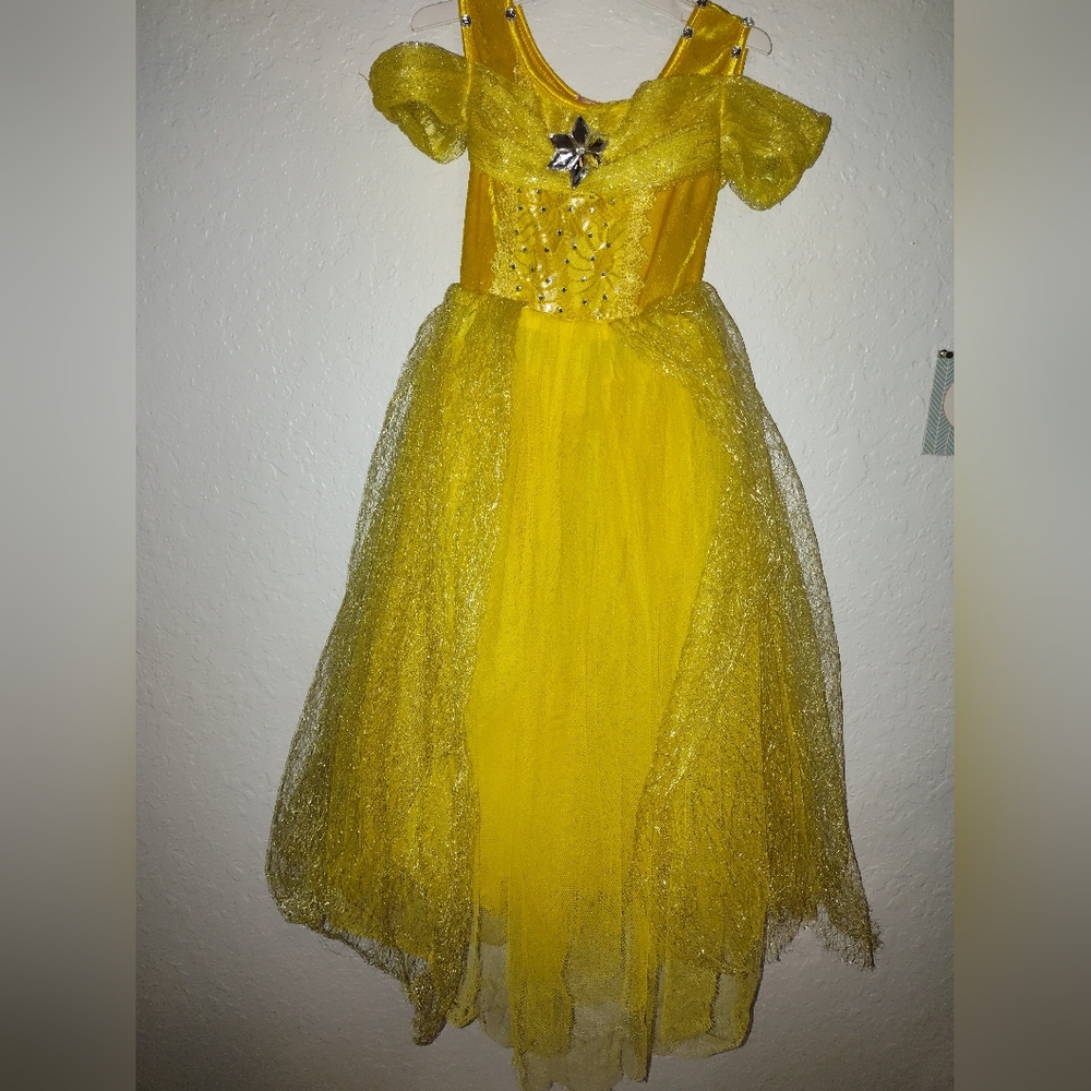 Used Beautiful Yellow & Sparkle Crystals Princess Kids Dress